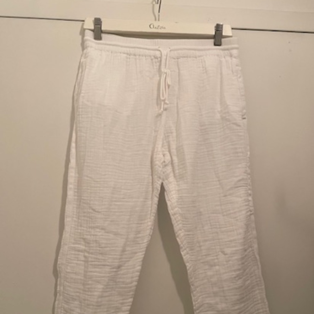 White Drawstring Gauze Airplush  Material Sail Pants
